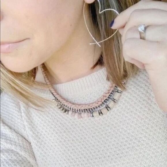 Stella & Dot Silver Hammered Wire Heart Hoop Earrings 2” - Picture 6 of 6